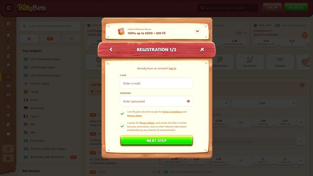 Billybets casino registration