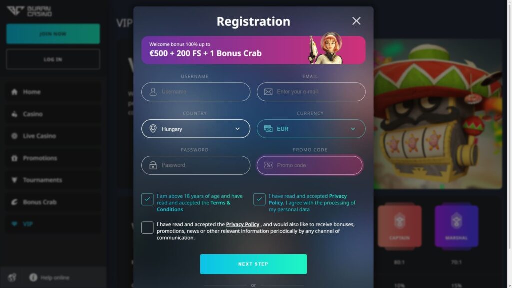 Buran casino registration