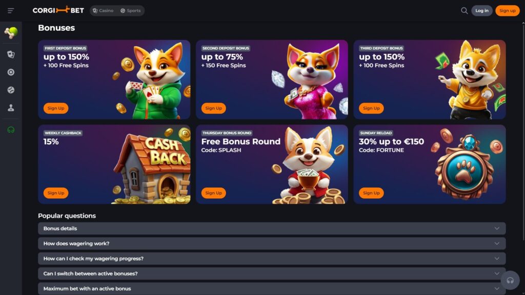 Corgibet casino bonuses
