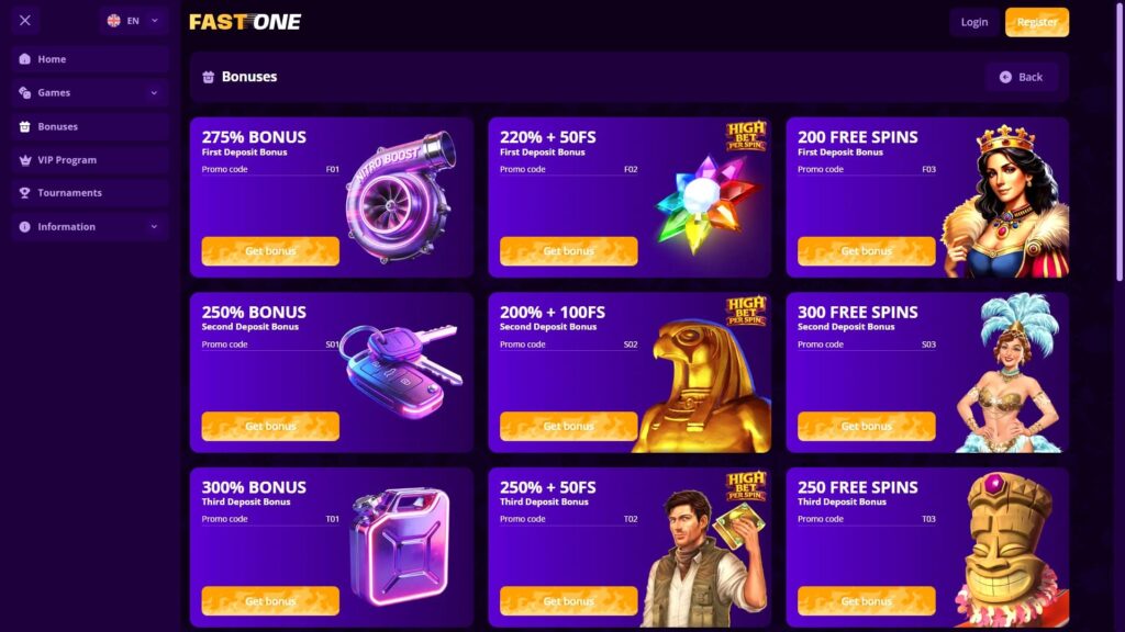 FastOne casino bonuses
