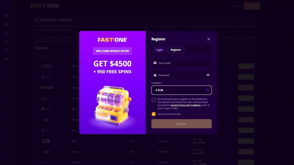 FastOne casino registration
