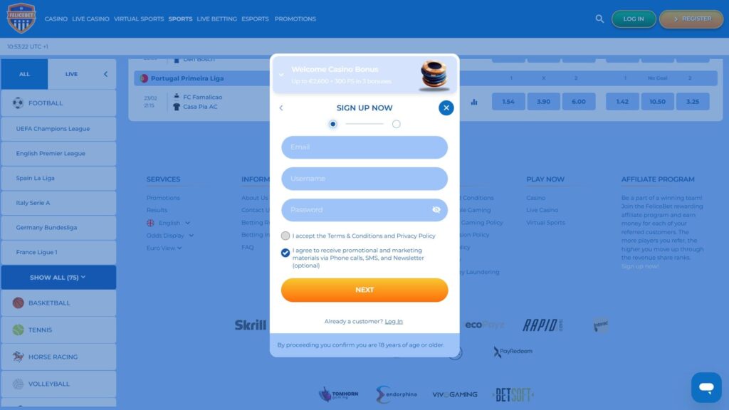 FeliceBet casino registration