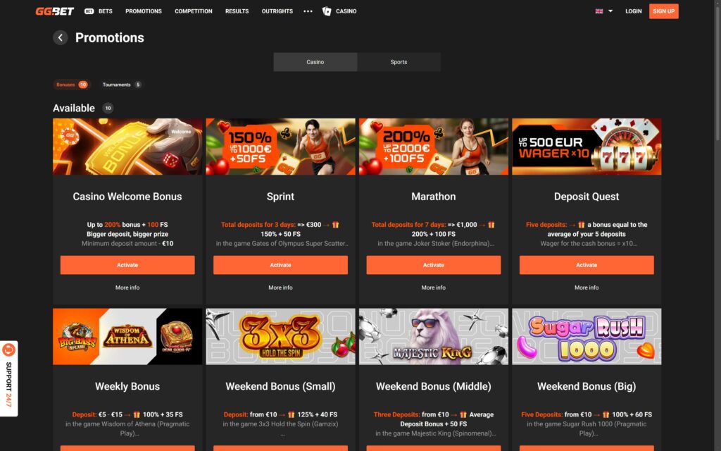 GGBet casino bonuses