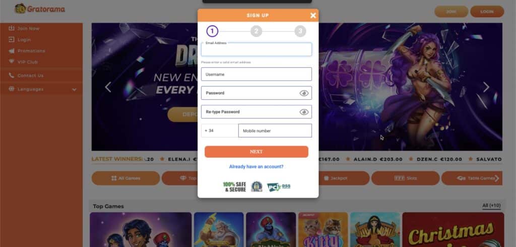 Gratorama casino registration