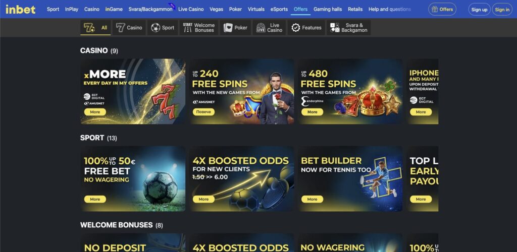 Inbet casino bonuses