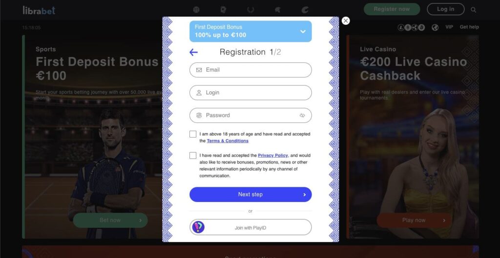 Librabet casino registration