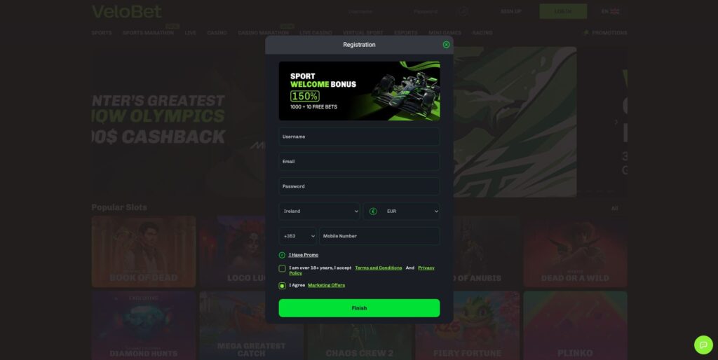 Velobet Casino Registration