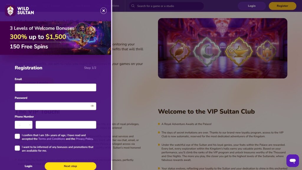WildSultan casino registration