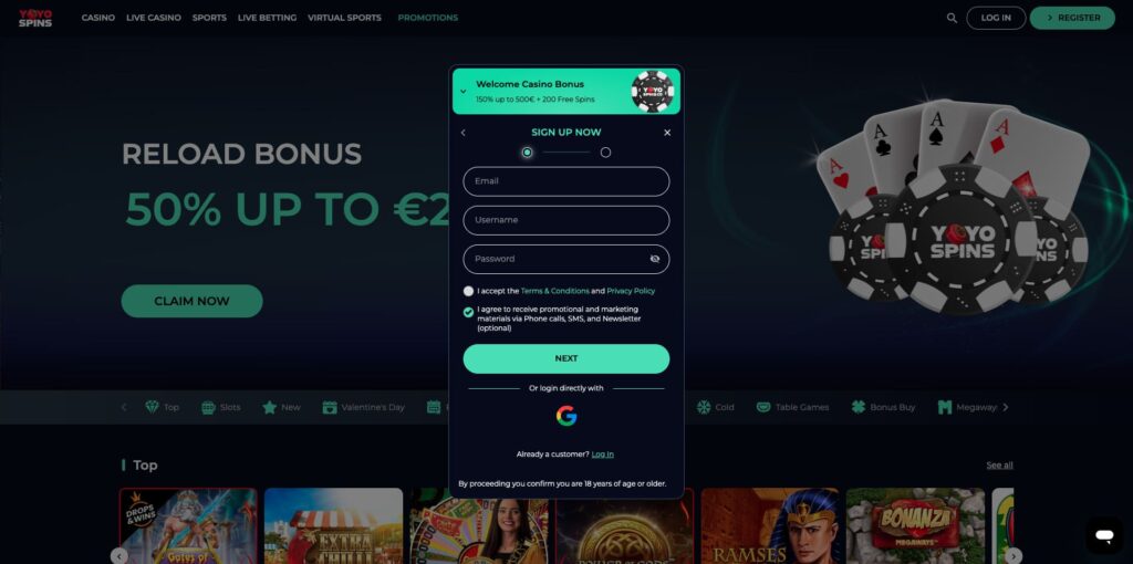 YoyoSpins Casino Registration