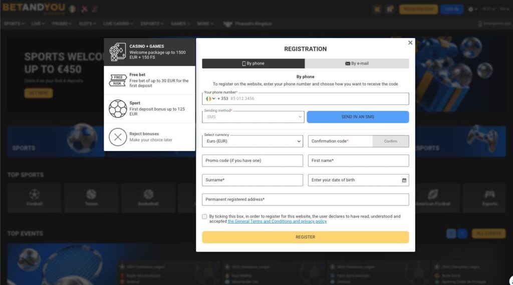 BetAndYou casino registration