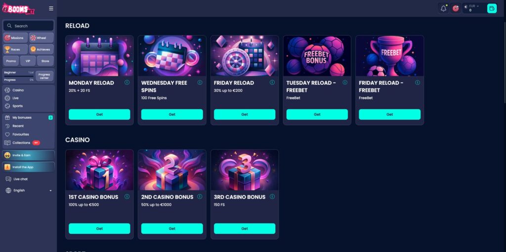 BoomsBet Casino Bonuses