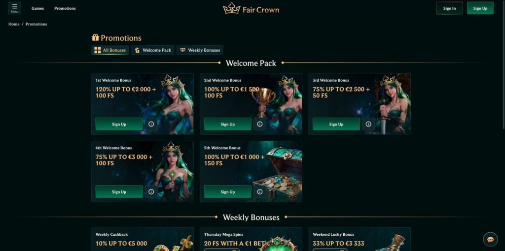 Fair Crown Casino Bonuses
