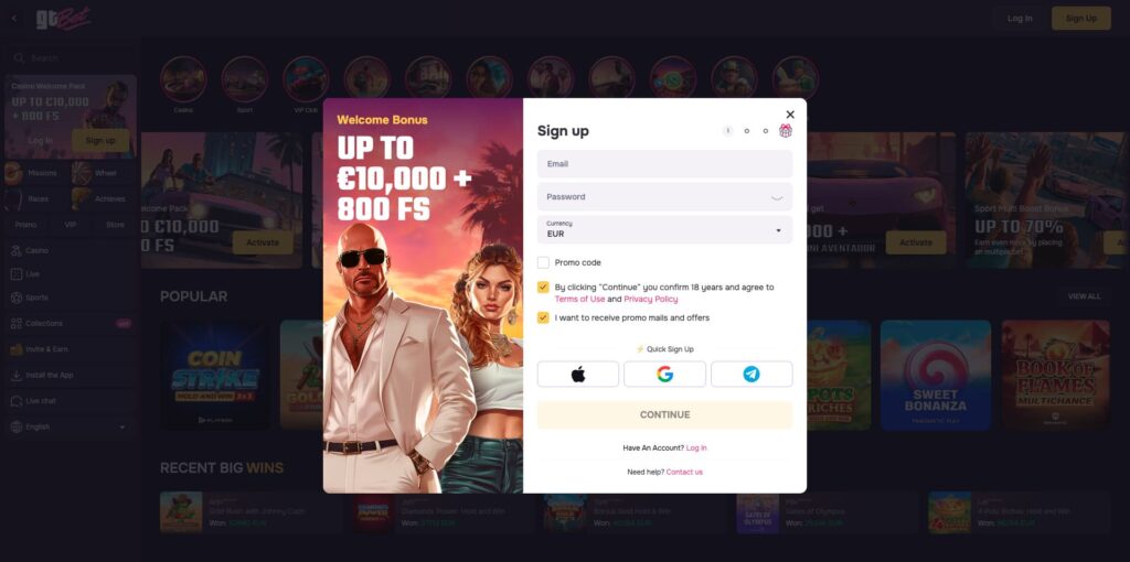 GTbet Casino Registration