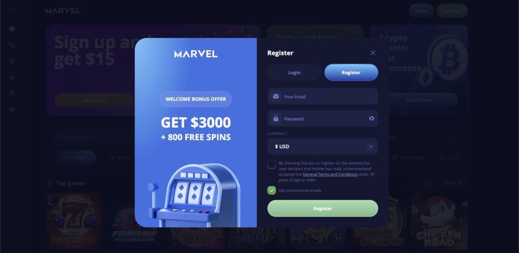 Marvel casino registration