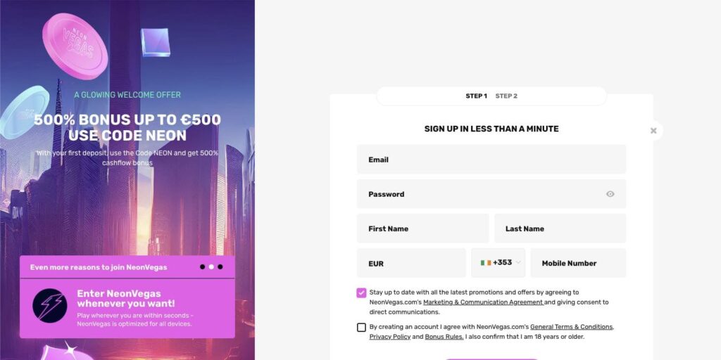 Neon vegas casino registration