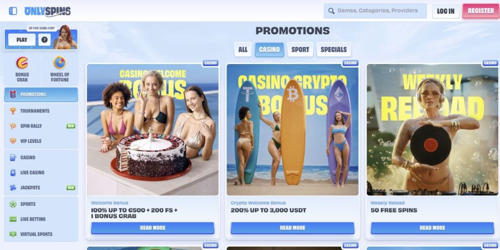 OnlySpins casino bonuses