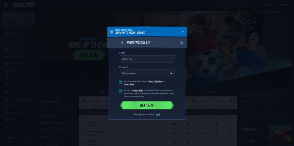 VegasHero Casino Registration
