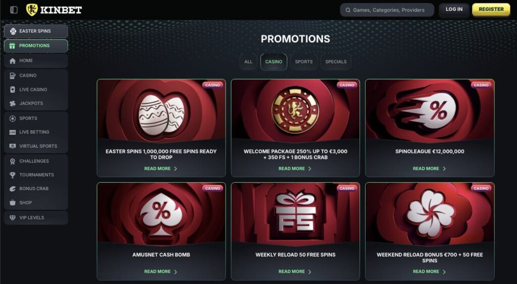 Kinbet casino bonuses