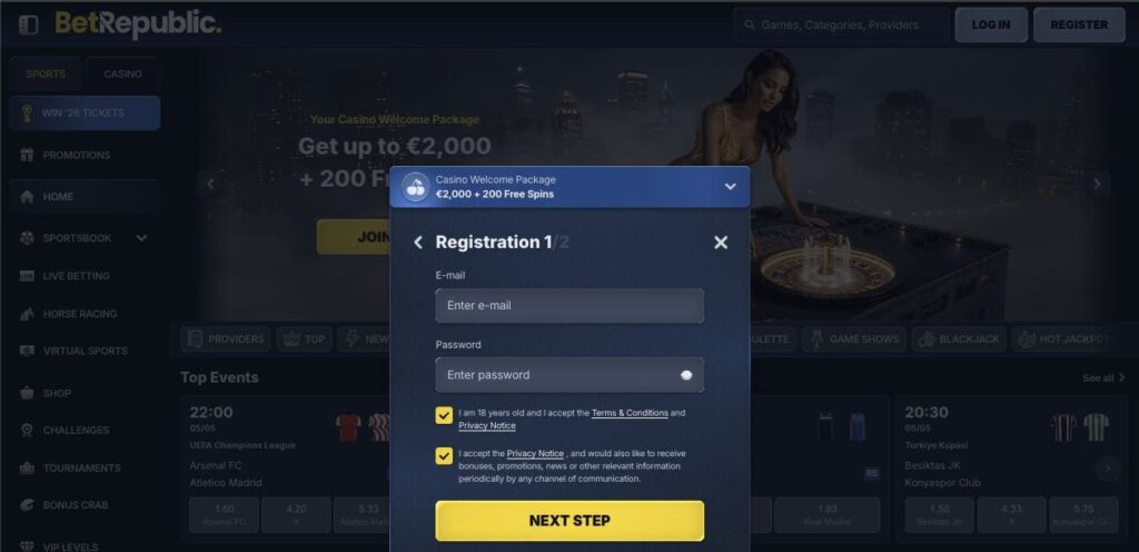 BetRepublic casino registration