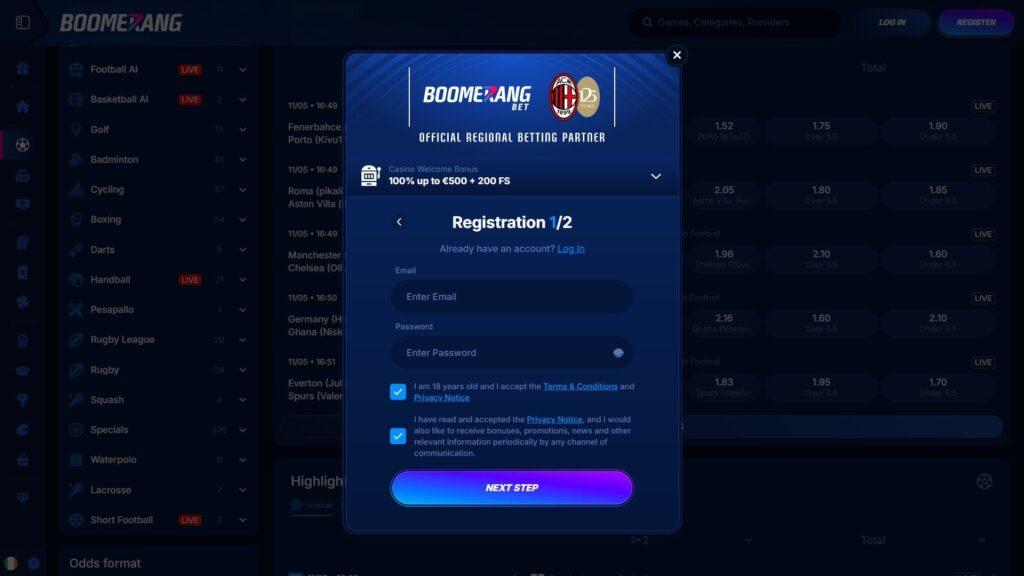 Boomerang Bet casino registration