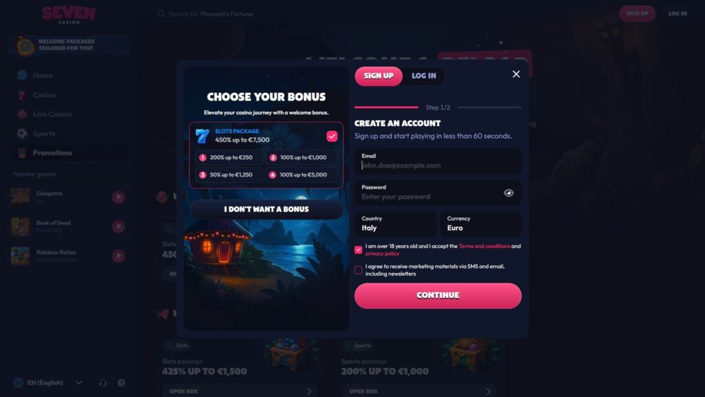 Seven casino registration